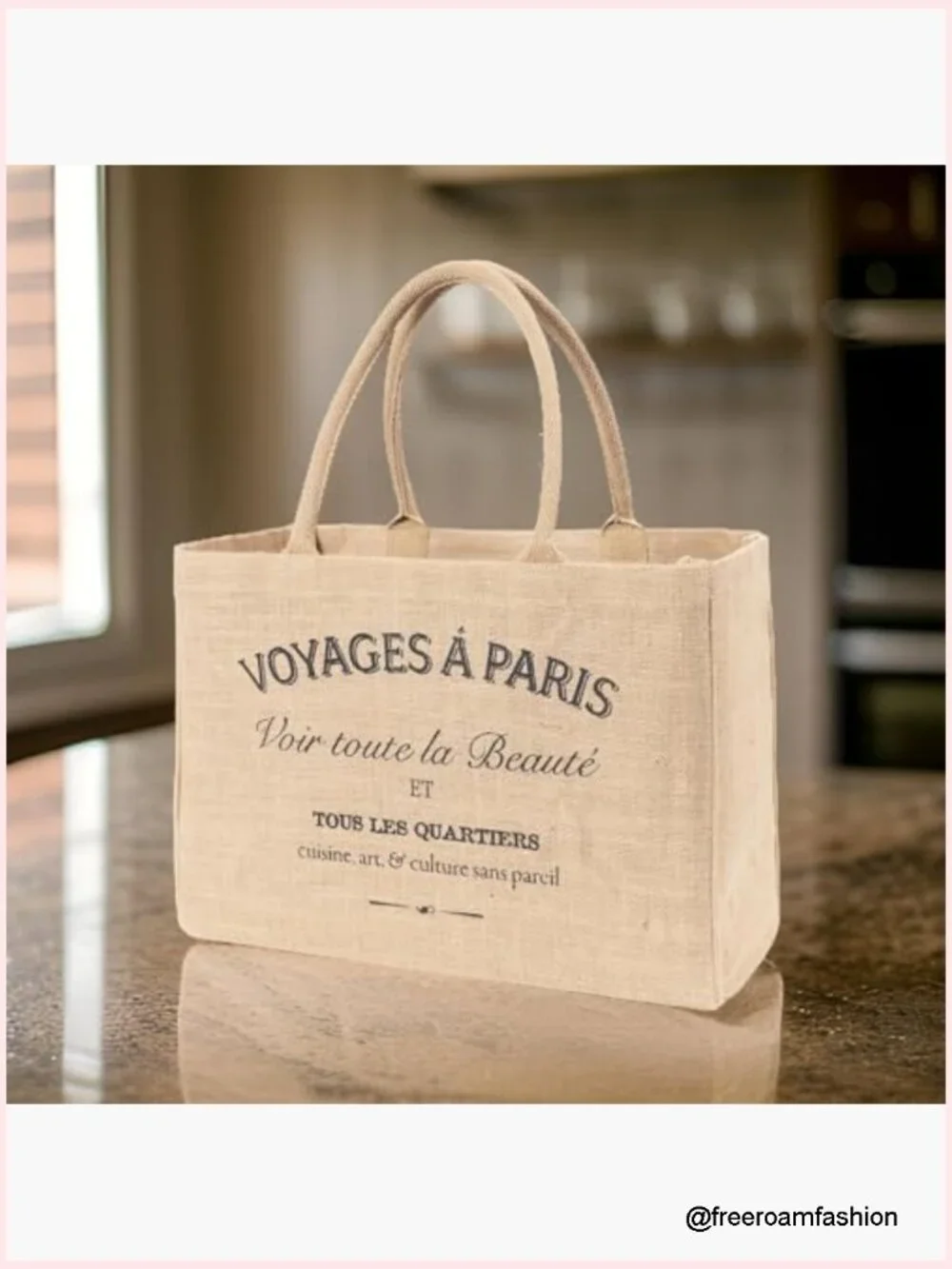 Jute Market Tote Bag with Zipper Pocket, Reusable Grocery Shopping Bag